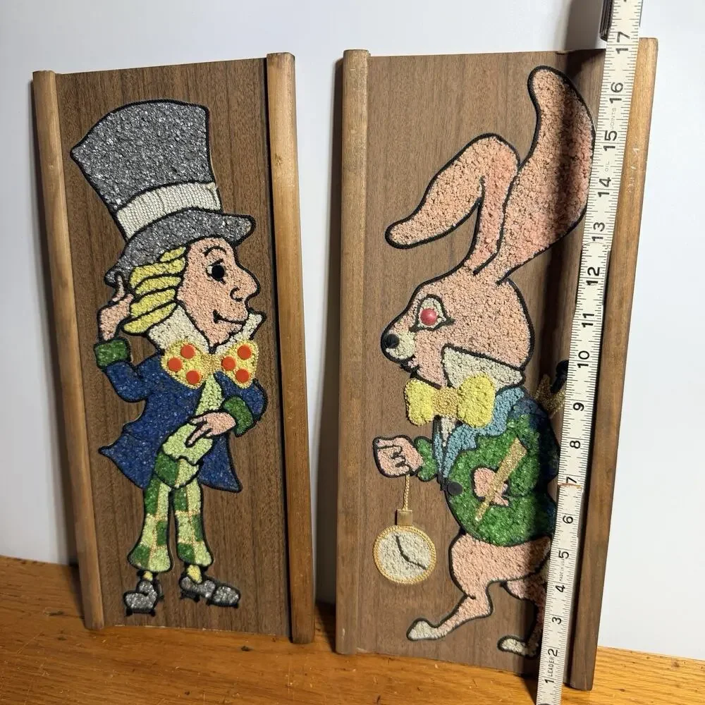 Set Vtg Gravel Art Alice Wonderland White Rabbit Mad Hatter Pictures 17